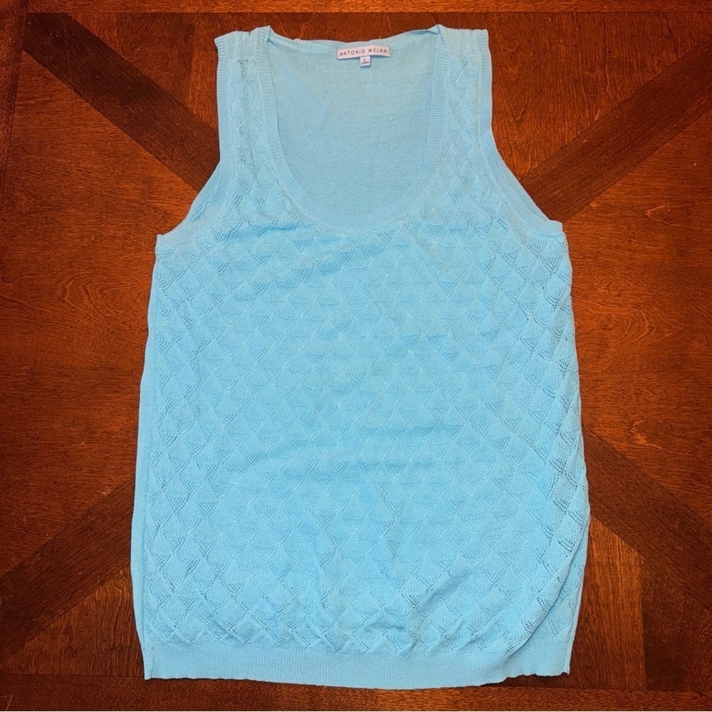 Antonio Melani Turquoise Blue Open Knit Sleeveless Tank Viscose Nylon Shirt L